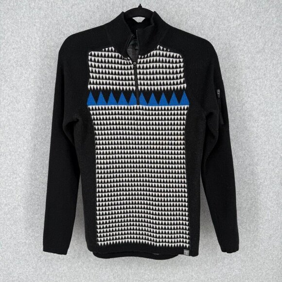 Title Nine Super Power Quarter Zip Sweater Size XS Houndstooth Geo Merino Wool - Picture 1 of 12